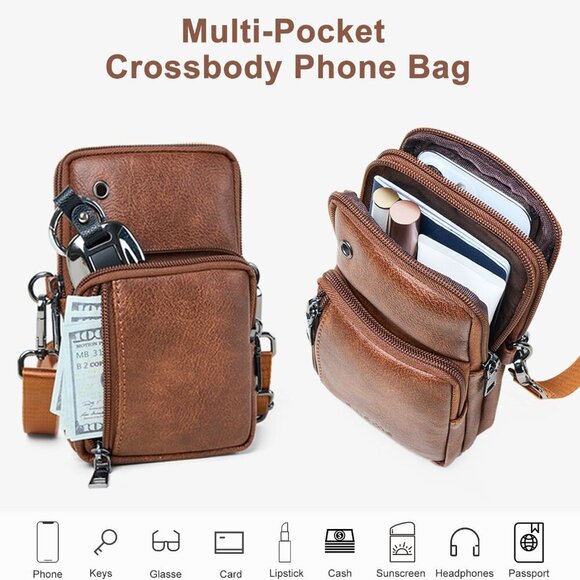 Women’s PU Leather Crossbody Phone Purse Compact Travel Wallet Bag - Picture 3 of 6